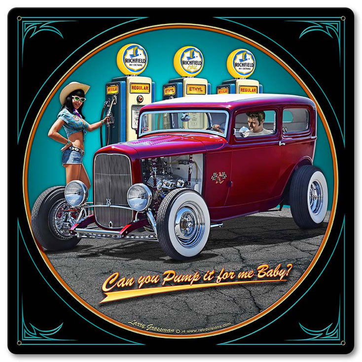 1932 Sedan Fill-up Vintage Sign, Automotive, Metal Sign, Wall Art, 12 X 12 Inches