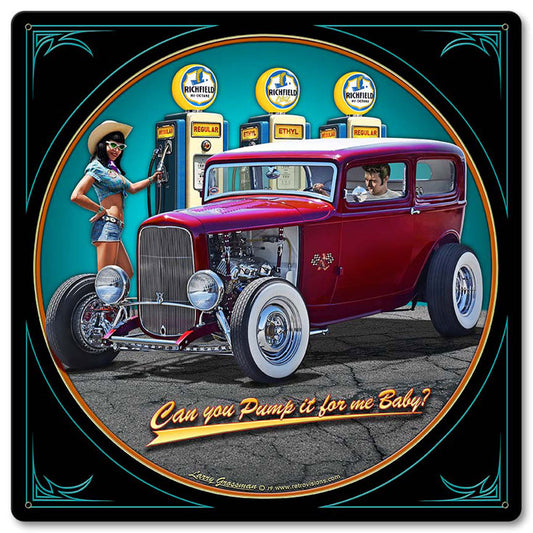 1932 Sedan Fill-up Vintage Sign, Automotive, Metal Sign, Wall Art, 12 X 12 Inches
