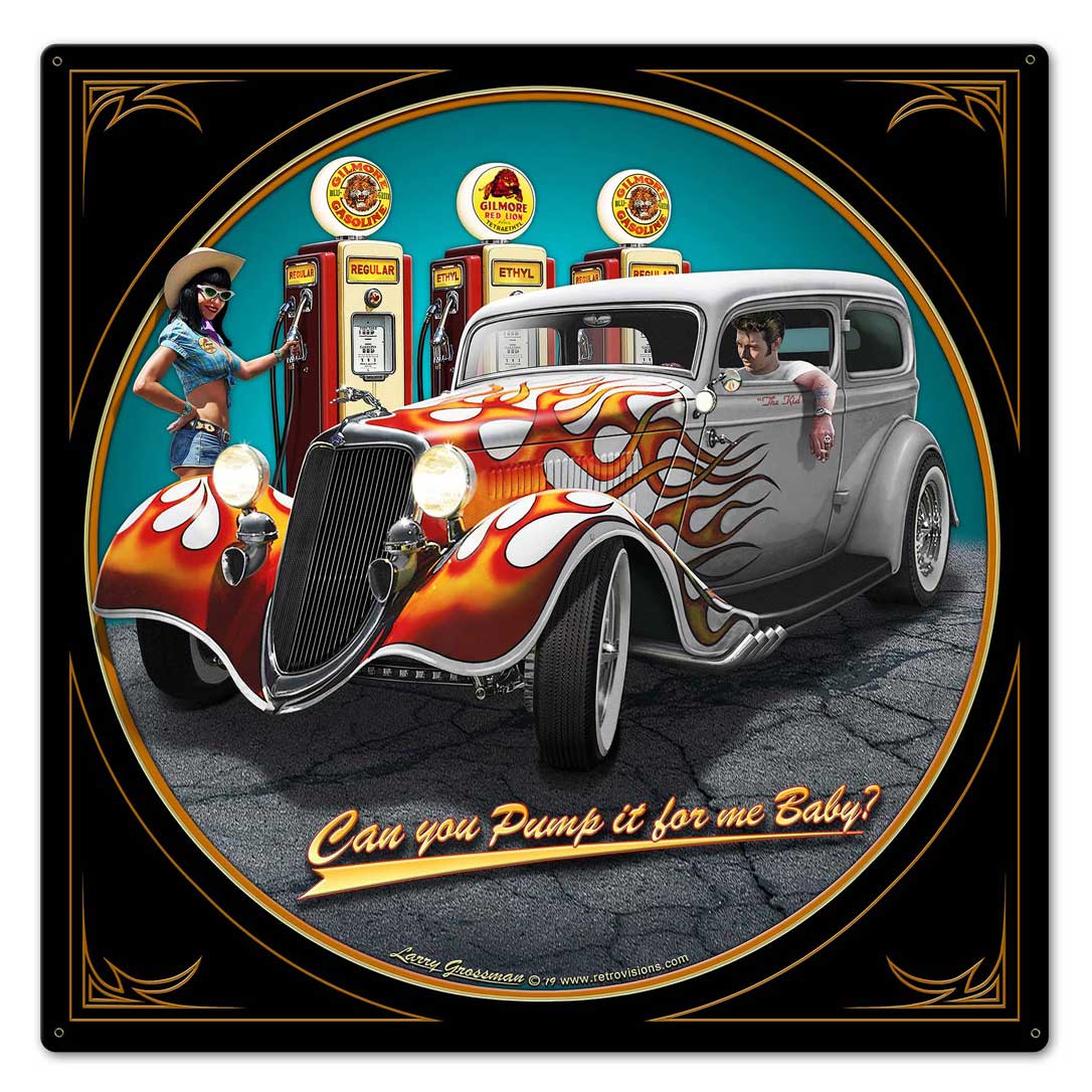 1934 Sedan Fill-up Vintage Sign, Automotive, Metal Sign 1, Wall Art, 24 X 24 Inches