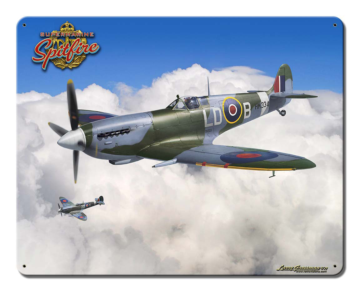 Spitfire RAF Fighter Plane Vintage Sign, Aviation, Metal Sign, Wall Art, 15 X 12 Inches