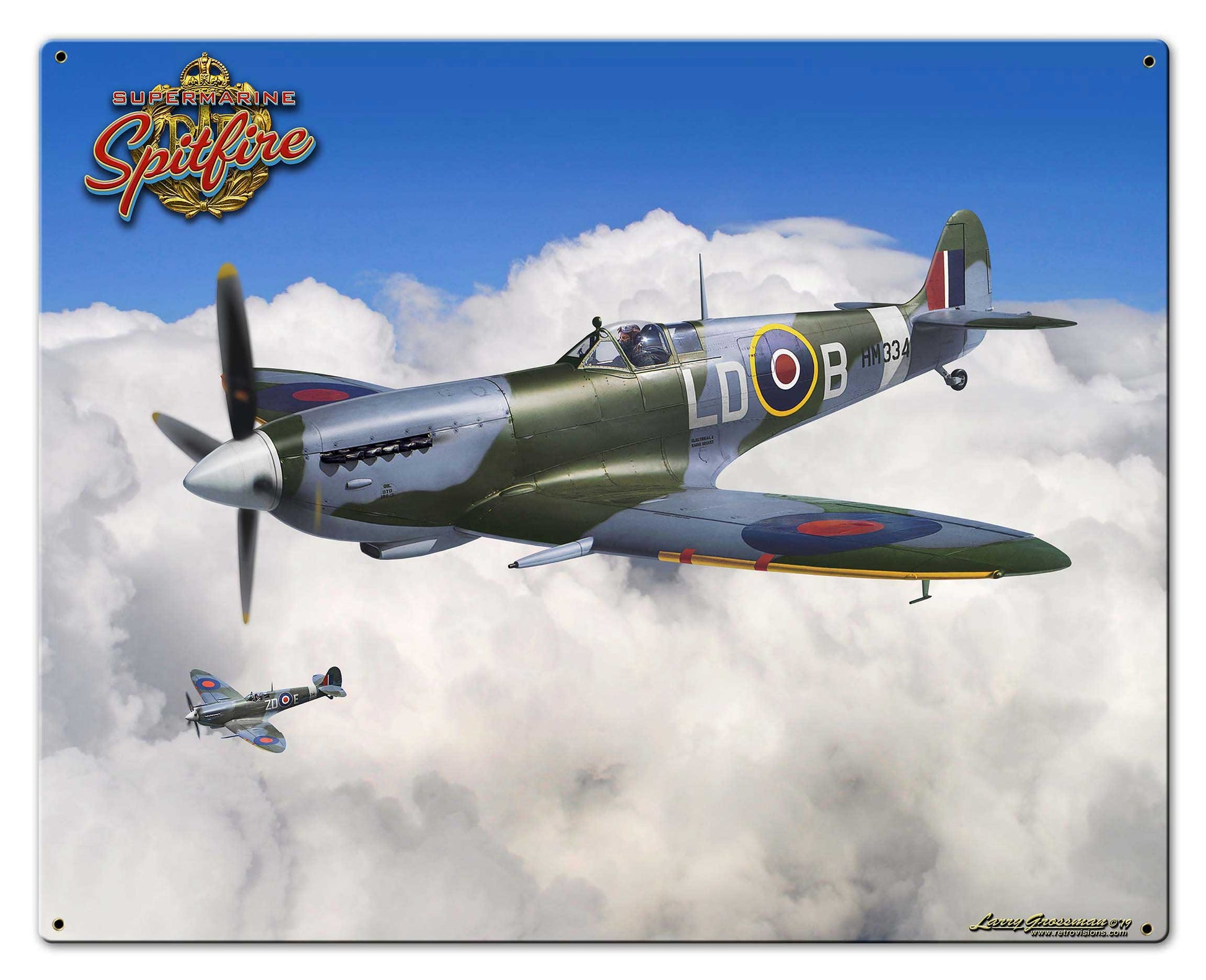 Spitfire RAF Fighter Plane Vintage Sign, Aviation, Metal Sign, Wall Art, 30 X 24 Inches