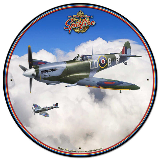 Spitfire RAF Fighter Plane Vintage Sign, Aviation, Metal Sign, Wall Art, 28 X 28 Inches