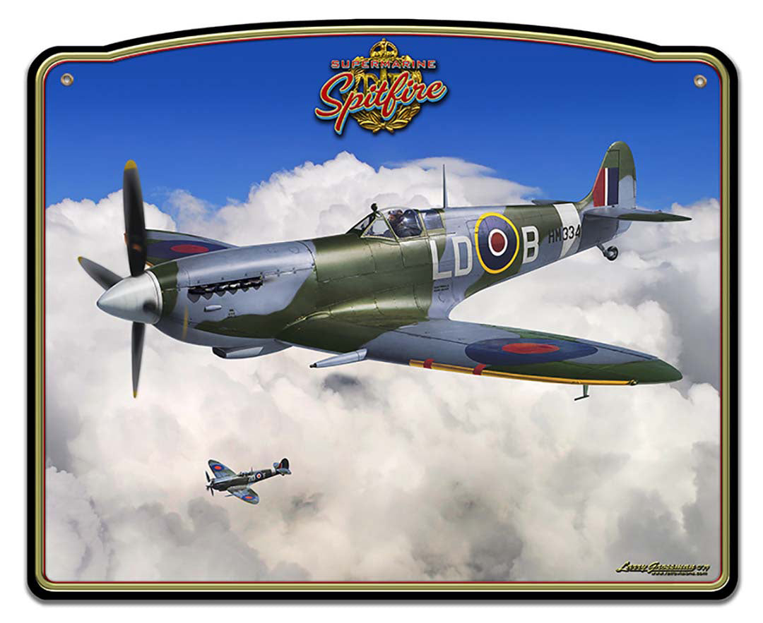 Spitfire RAF Fighter Plane Frame Vintage Sign, Aviation, Metal Sign, Wall Art, 18 X 15 Inches