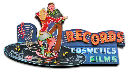 1956 Records Store Vintage Sign, Automotive, Metal Sign, Wall Art, 18 X 10 Inches