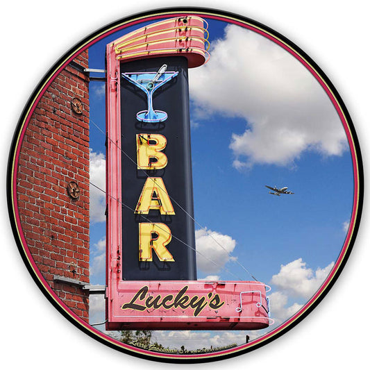 Lucky's Bar Vintage Sign, Automotive, Metal Sign, Wall Art, 14 X 14 Inches