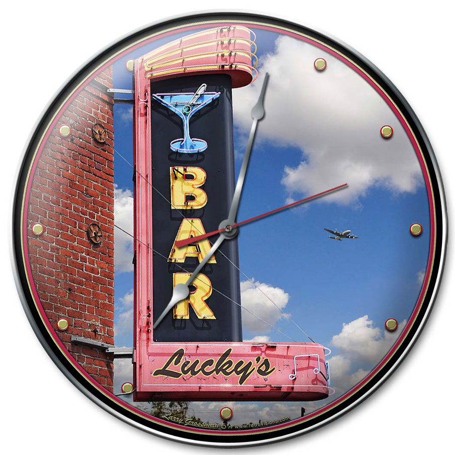 Lucky's Bar, Automotive, Metal Sign, Wall Art, 14 X 14 Inches