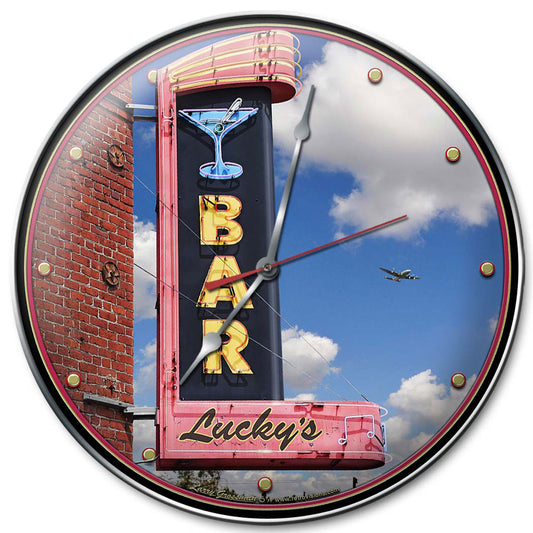 Lucky's Bar, Automotive, Metal Sign, Wall Art, 14 X 14 Inches