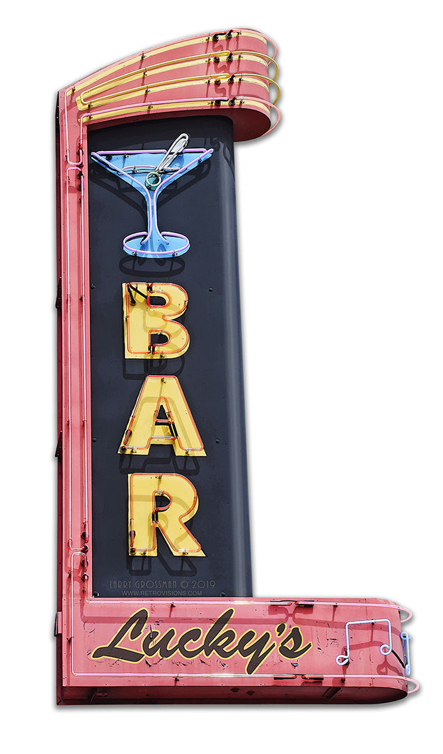 Lucky's Bar Vintage Sign, Automotive, Metal Sign, Wall Art, 10 X 18 Inches