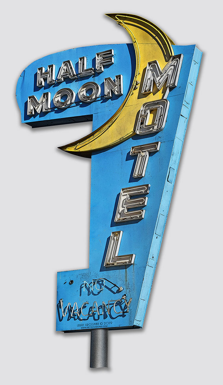 Half Moon Motel Sign Vintage Sign, Automotive, Metal Sign, Wall Art, 15 X 27 Inches