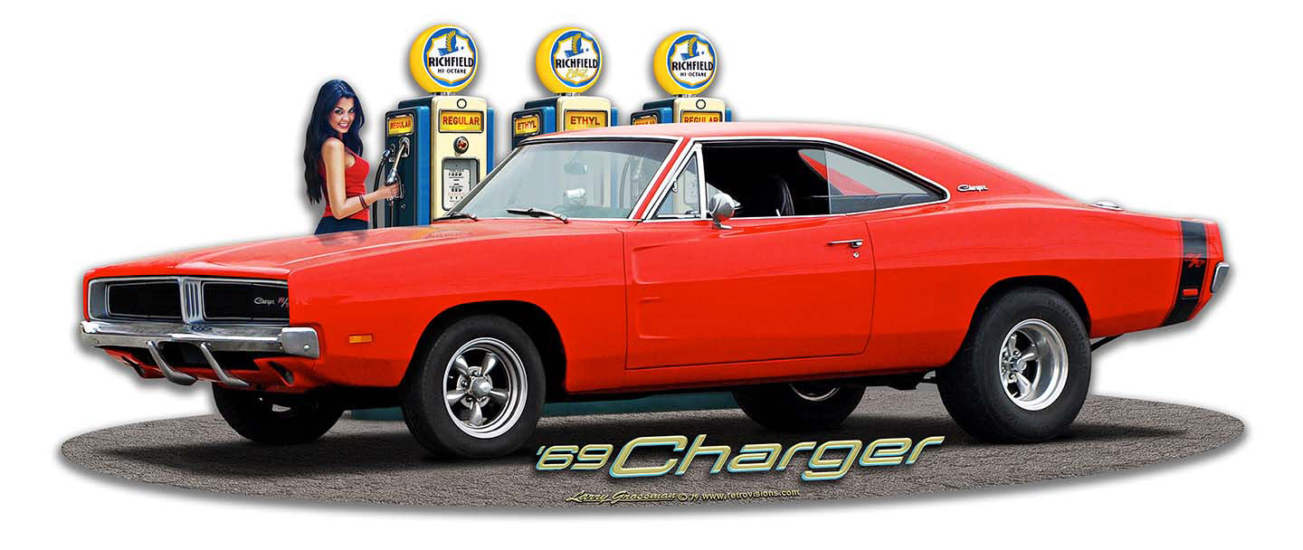 1969 Dodge Charger Fill-Up WG Vintage Sign, Automotive, Metal Sign, Wall Art, 18 X 8 Inches