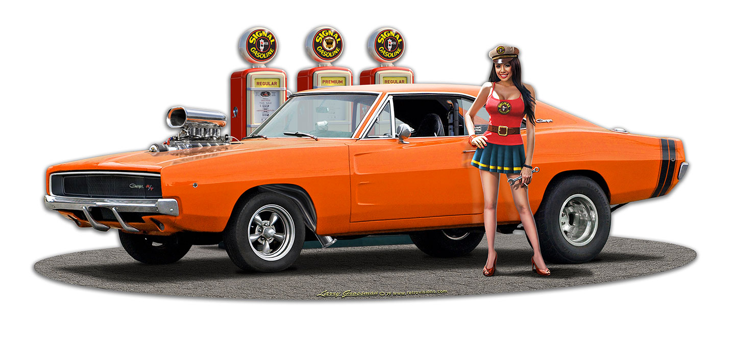 1969 Dodge Charger Fill-up WG Vintage Sign, Automotive, Metal Sign 1, Wall Art, 18 X 8 Inches