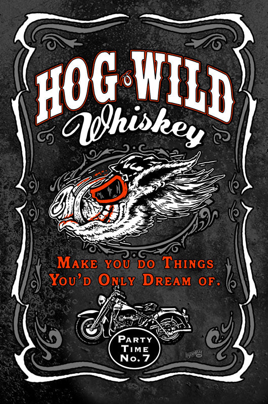 Hog Wild Whiskey, Ocean and Beach, Metal Sign, Wall Art, 12 X 18 Inches