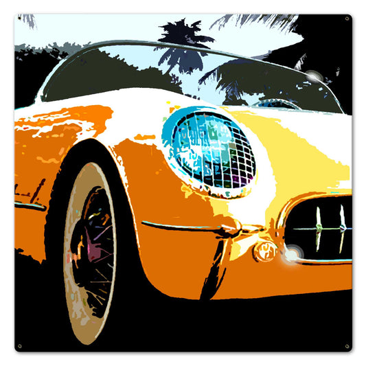 Corvette Sq Yellow Vintage Sign, Oil & Petro, Metal Sign, Wall Art, 24 X 24 Inches