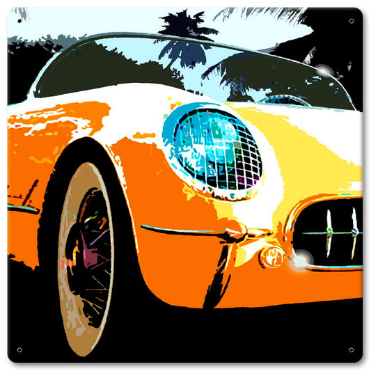 Corvette Sq Yellow Vintage Sign, Oil & Petro, Metal Sign, Wall Art, 12 X 12 Inches