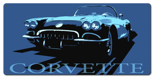 Corvette Blue Vintage Sign, Oil & Petro, Metal Sign, Wall Art, 24 X 12 Inches