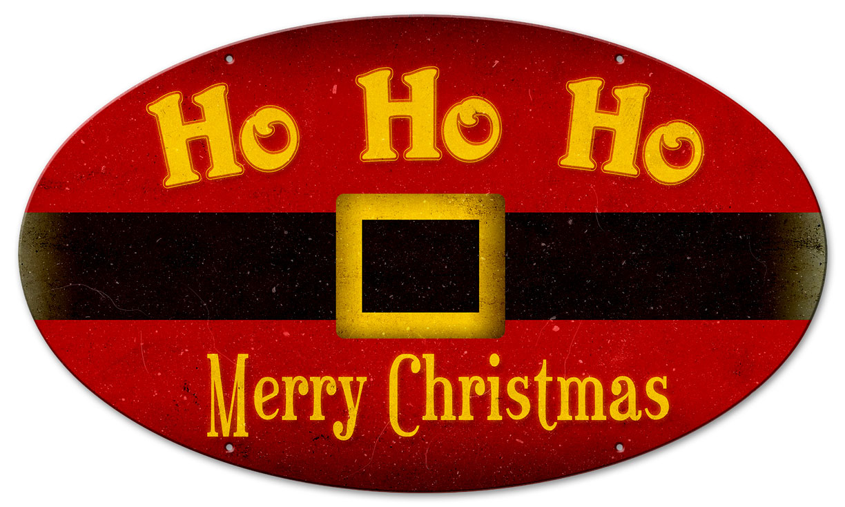 Ho Ho Ho Merry Christmas Vintage Sign, Seasonal, Metal Sign, Wall Art, 24 X 14 Inches