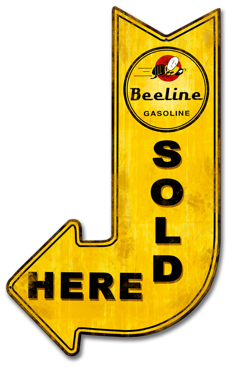 Beeline Gasoline Sold Here Arrow, Oil & Petro, Metal Sign, Wall Art, 15 X 24 Inches
