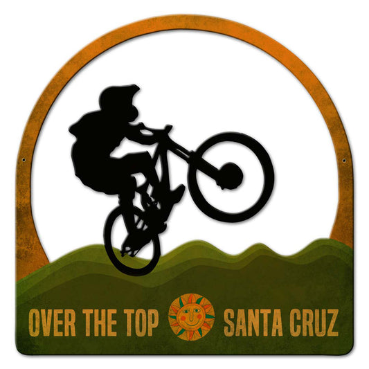 Over The Top Santa Cruz Vintage Sign, Sports and Recreation, Metal Sign, Wall Art, 14 X 14 Inches