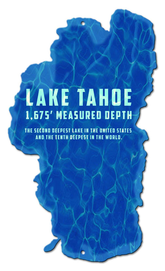 Lake Tahoe Measured Depth Vintage Sign, Travel, Metal Sign, Wall Art, 13 X 22 Inches