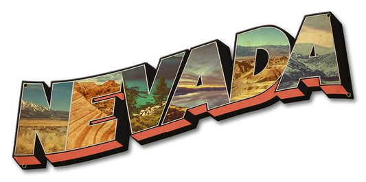 Nevada Postcard Vintage Sign, Travel, Metal Sign, Wall Art, 17 X 8 Inches