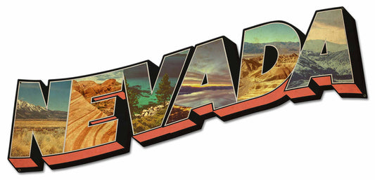 Nevada Postcard Vintage Sign, Travel, Metal Sign, Wall Art, 36 X 17 Inches