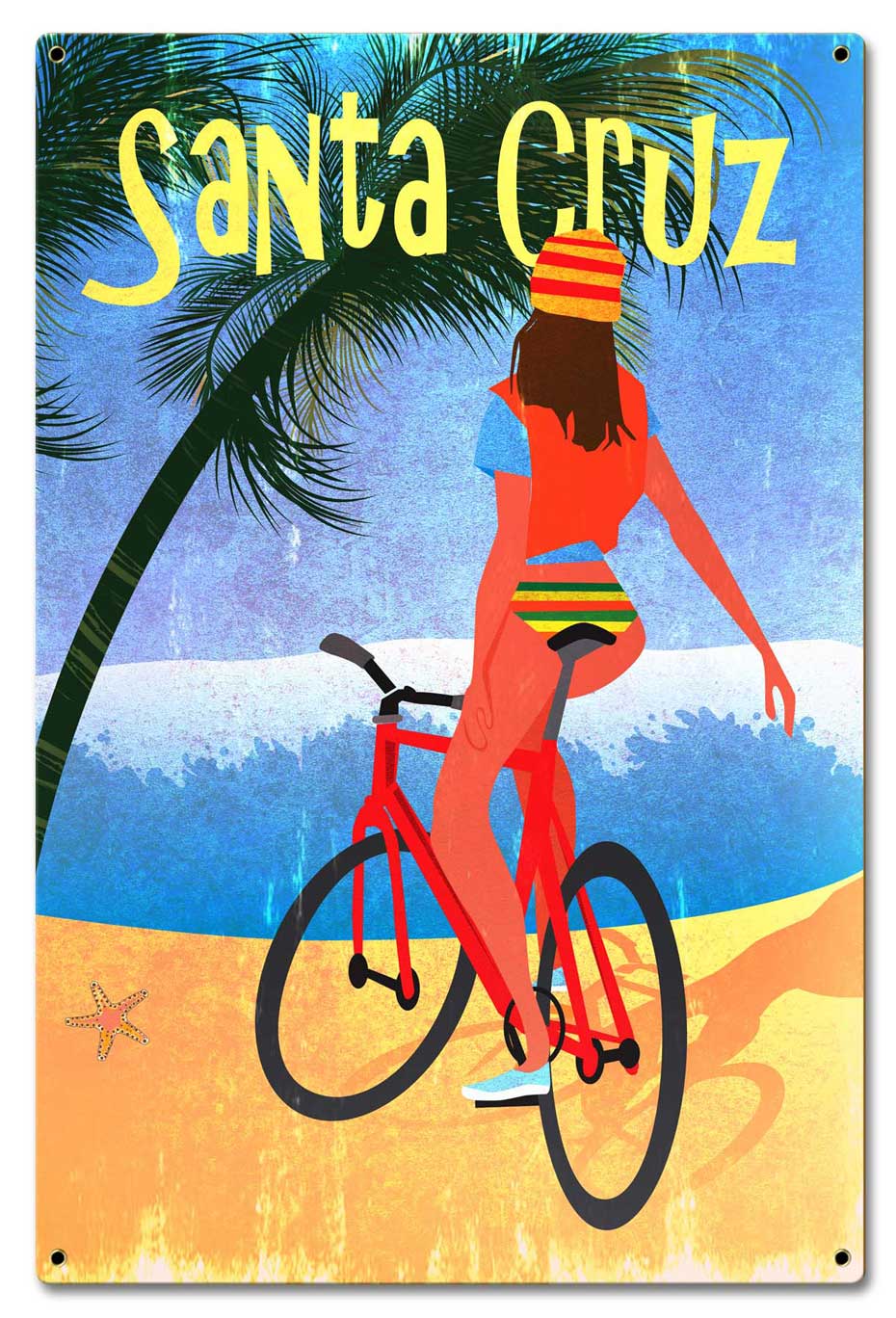 Santa Cruz Biker Vintage Sign, Travel, Metal Sign, Wall Art, 16 X 24 Inches
