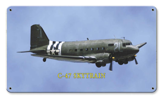 C-47 Skytrain Vintage Sign, Aviation, Metal Sign, Wall Art, 14 X 8 Inches