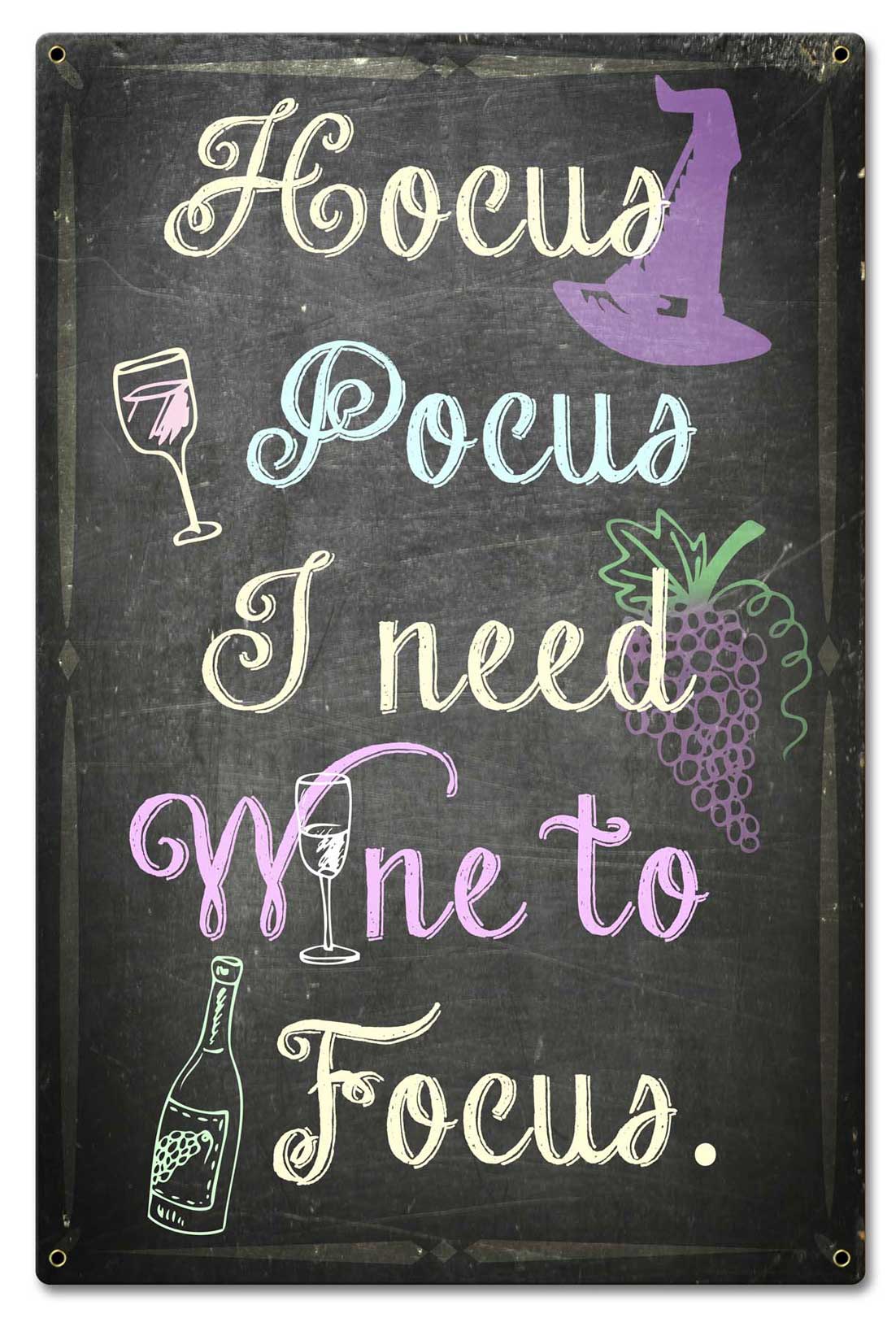 Hocus Pocus I Need Wine Vintage Sign, Bar and Alcohol , Metal Sign, Wall Art, 16 X 24 Inches