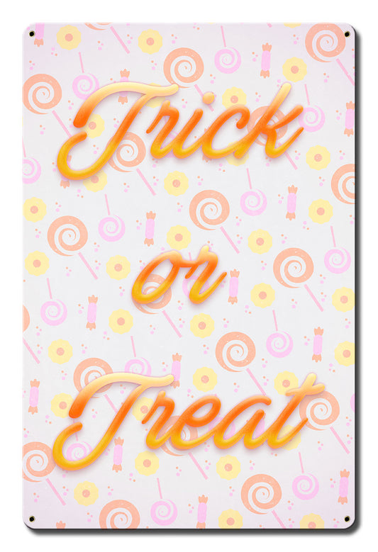Trick or Treat Candy Corn Vintage Sign, Halloween, Metal Sign, Wall Art, 12 X 18 Inches
