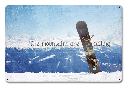 Snowboard Mountains Vintage Sign, Humor, Metal Sign, Wall Art, 18 X 12 Inches