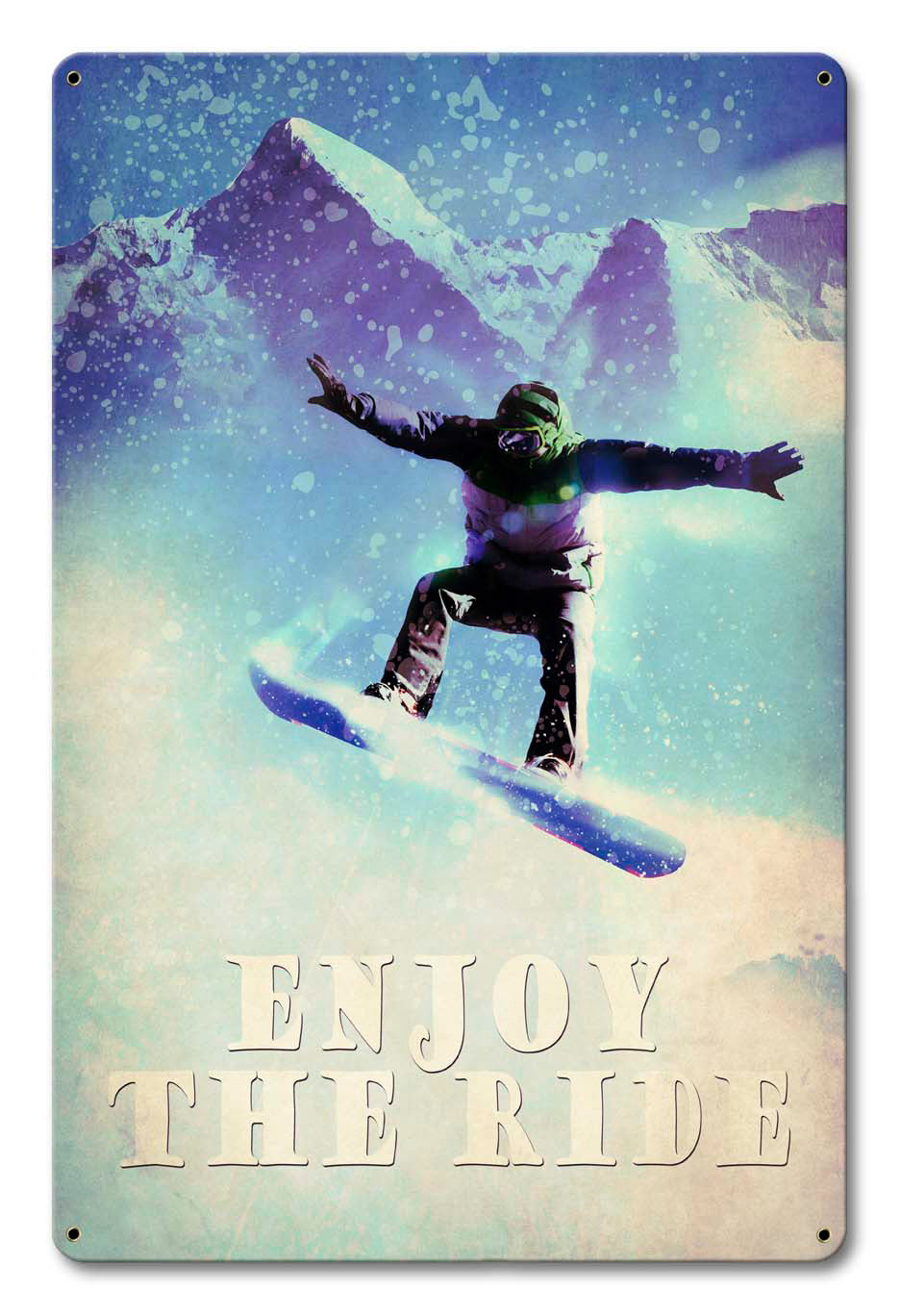 Snowboarder Enjoy The Ride Vintage Sign, Sports and Recreation, Metal Sign, Wall Art, 12 X 18 Inches
