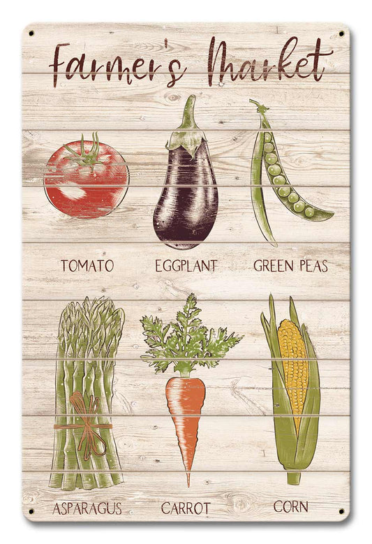 Farmer's Market Vegetables Vintage Sign, Home & Garden, Metal Sign, Wall Art, 12 X 18 Inches
