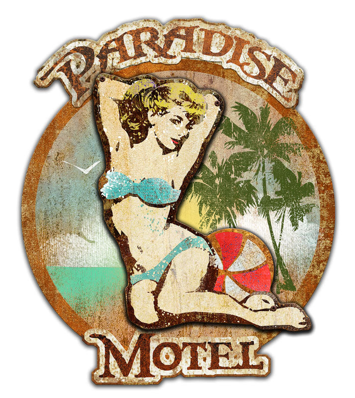 PARADISE MOTEL Vintage Sign, Ralph Burch, Metal Sign, Wall Art, 24 X 21 Inches