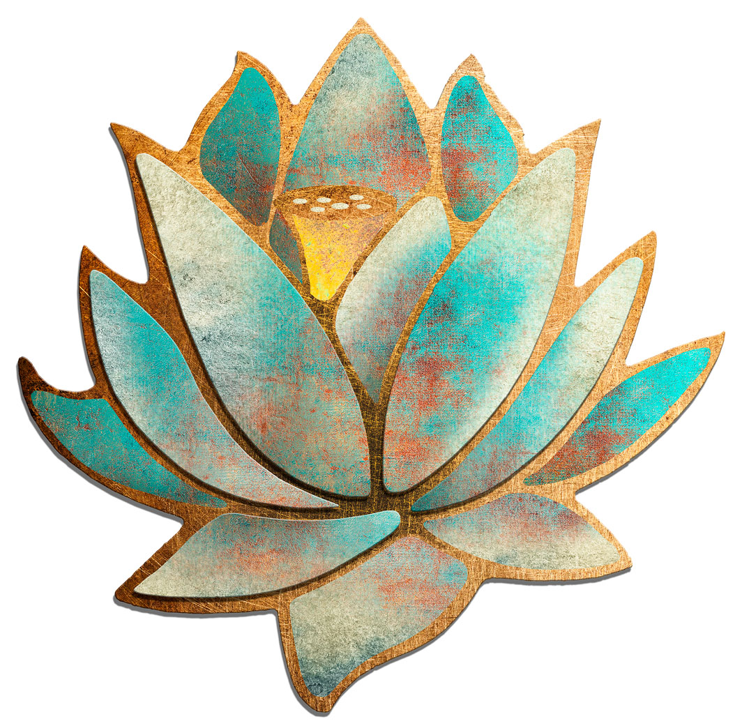 3D Blue Lotus Flower Vintage Sign, Ralph Burch, Metal Sign, Wall Art, 36 X 36 Inches