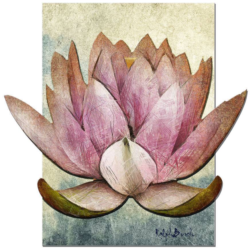 3D Pink Lotus Painting Vintage Sign, Ralph Burch, Metal Sign, Wall Art, 24 X 24 Inches