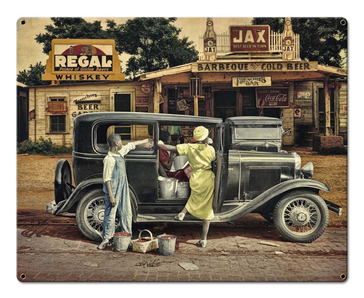 RRS035 - BERRIES AND BBQ Vintage Sign, Food & Drink, Metal Sign, Wall Art, 20 X 16 Inches