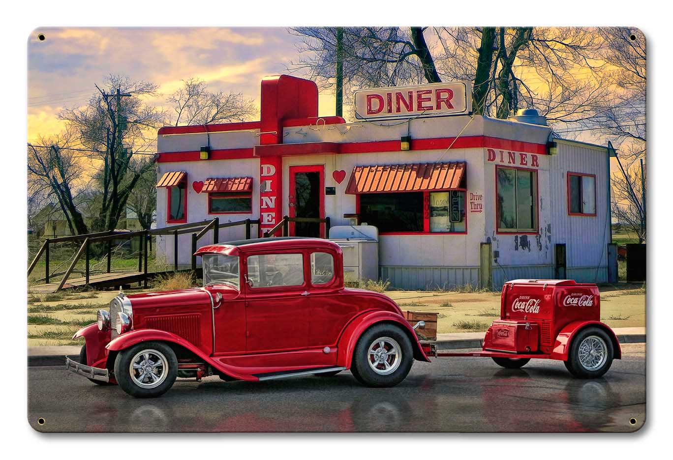 Diners and Dives Vintage Sign, Automotive, Metal Sign, Wall Art, 18 X 12 Inches