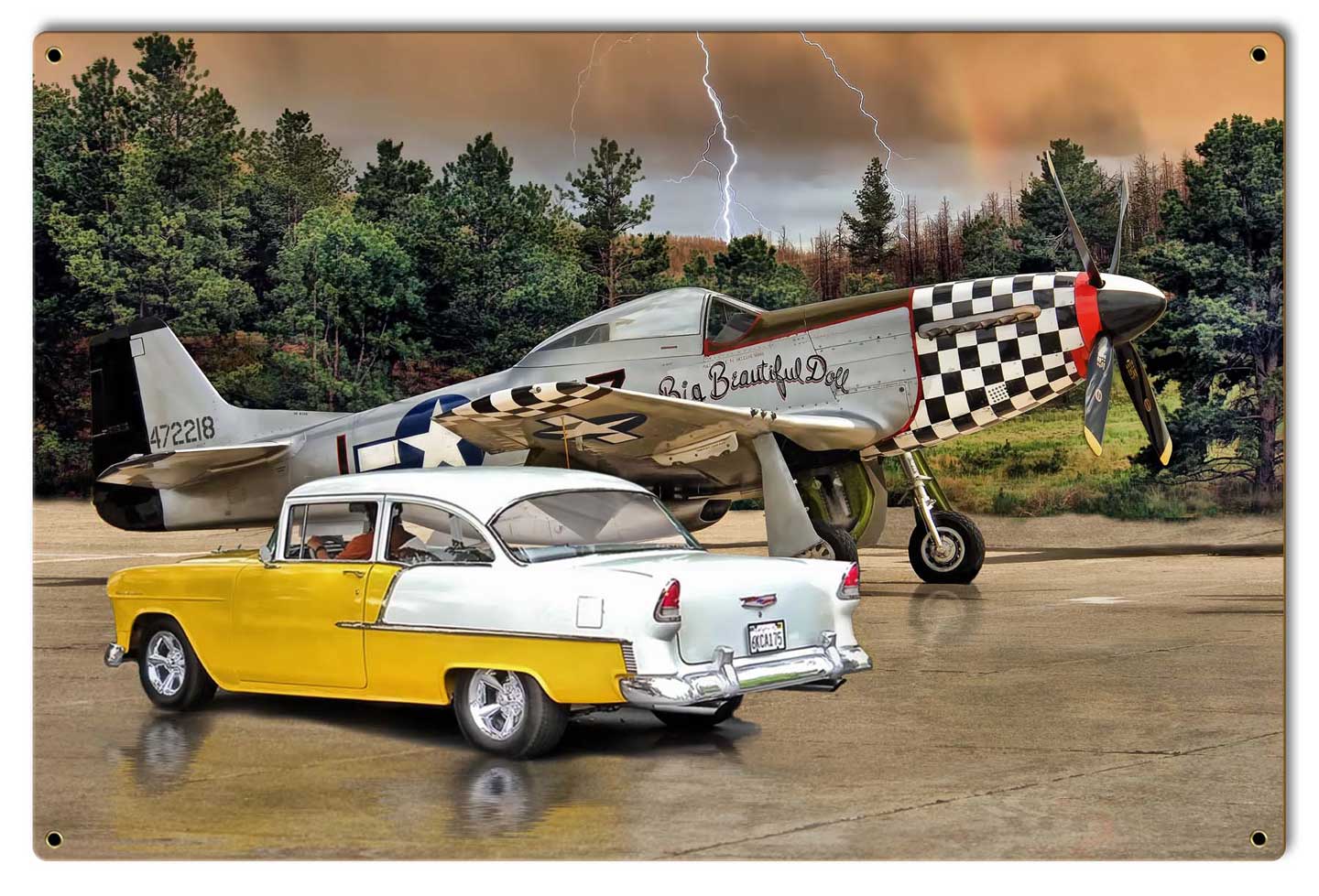 Mustang and Chevy Vintage Sign, Automotive, Metal Sign, Wall Art, 24 X 16 Inches