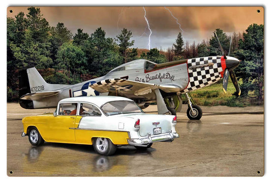 Mustang and Chevy Vintage Sign, Automotive, Metal Sign, Wall Art, 24 X 16 Inches