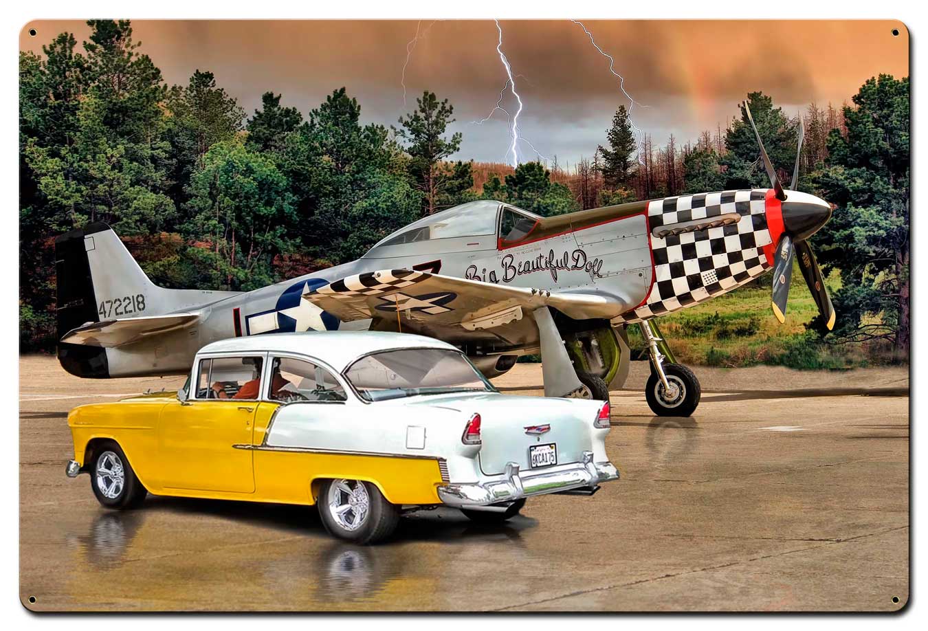 Mustang and Chevy Vintage Sign, Automotive, Metal Sign, Wall Art, 36 X 24 Inches