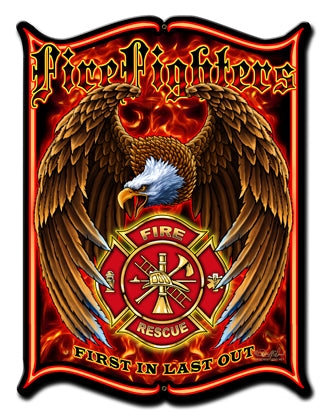 Firefighters Vintage Sign, Other, Metal Sign, Wall Art, 14 X 19 Inches