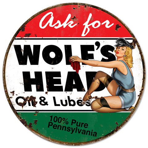 Wolf's Head Oil Vintage Sign, Other, Metal Sign, Wall Art, 14 X 14 Inches