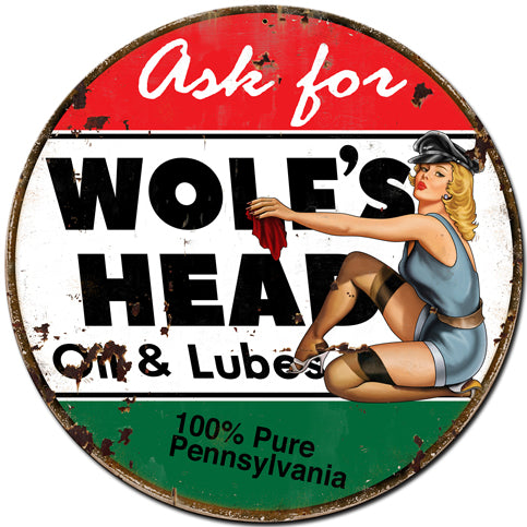 Wolf's Head Gasoline Vintage Sign, Oil & Petro, Metal Sign, Wall Art, 30 X 30 Inches