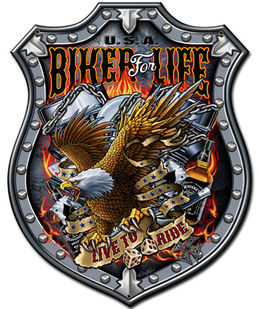Bikers For Life Vintage Sign, Other, Metal Sign, Wall Art, 18 X 24 Inches