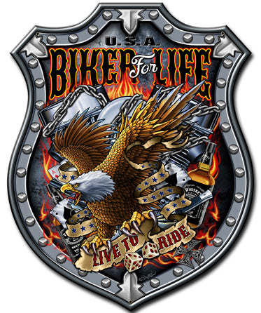 Bikers For Life Vintage Sign, Other, Metal Sign, Wall Art, 14 X 18 Inches