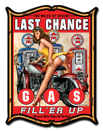 Last Chance Gas Vintage Sign, Oil & Petro, Metal Sign, Wall Art, 14 X 19 Inches