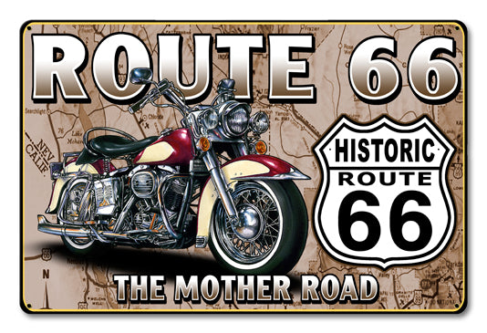Route 66 The Mother Road Vintage Sign, Street Signs, Metal Sign, Wall Art, 18 X 12 Inches