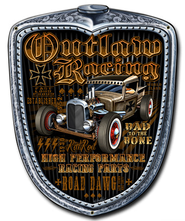 Outlaw Racing Grill Vintage Sign, Other, Metal Sign, Wall Art, 11 X 14 Inches