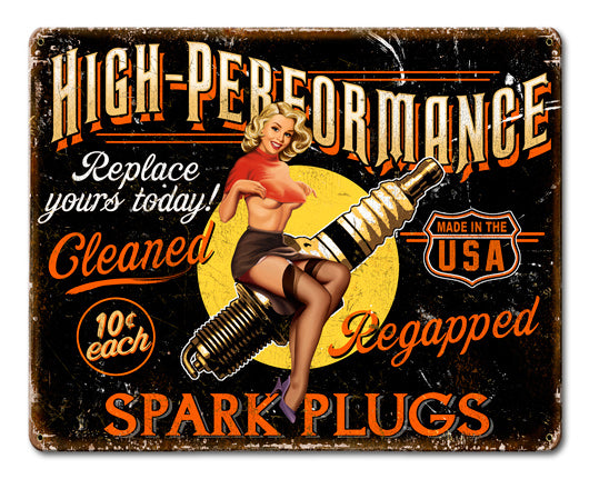 Spark Plug High Performance Vintage Sign, Other, Metal Sign, Wall Art, 15 X 12 Inches