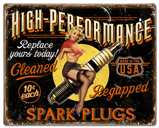 Spark Plug High Performance Vintage Sign, Other, Metal Sign, Wall Art, 30 X 24 Inches
